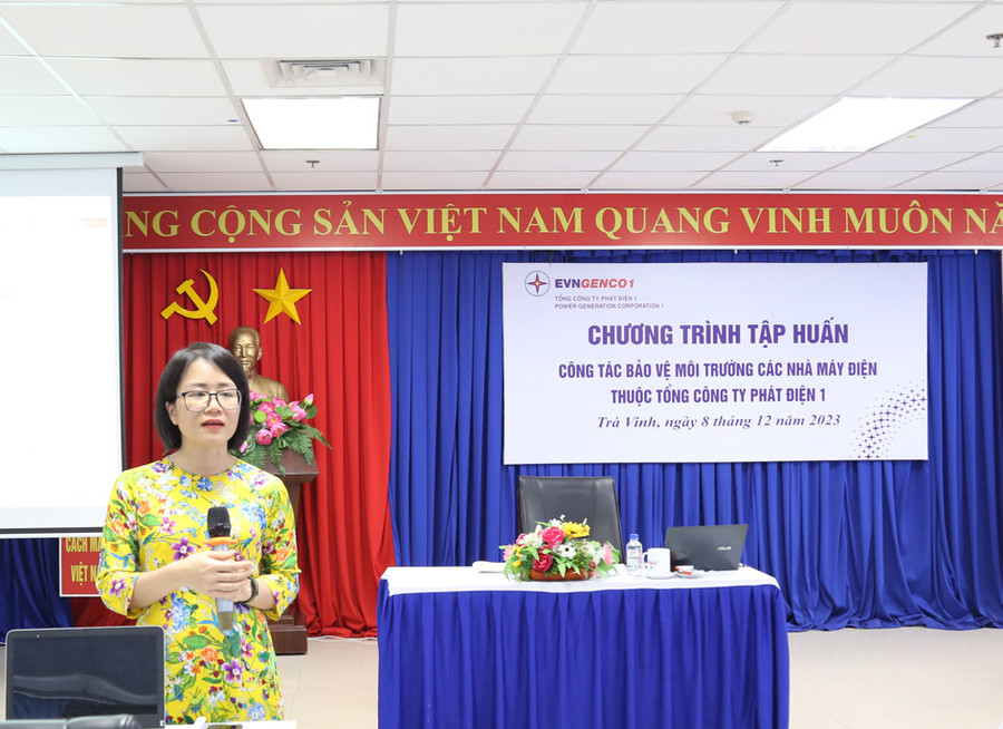 Bà Lê Thị Thúy Lan – Phó Trưởng Ban Khoa học Công nghệ và Môi trường, Tập đoàn Điện lực Việt Nam phát biểu. (Ảnh: CTCC)