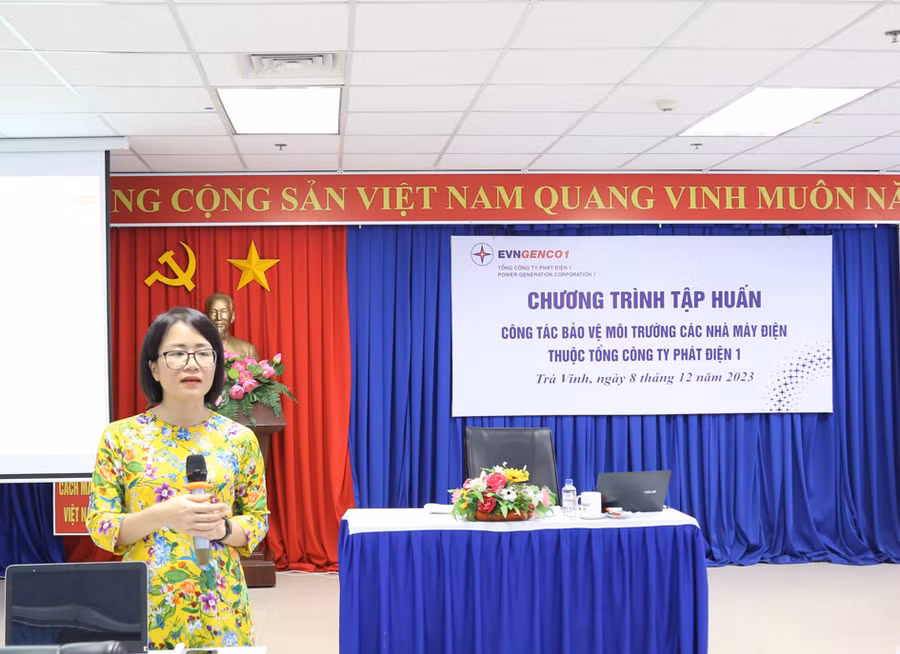 Bà Lê Thị Thúy Lan – Phó Trưởng Ban Khoa học Công nghệ và Môi trường, Tập đoàn Điện lực Việt Nam phát biểu. (Ảnh: CTCC)