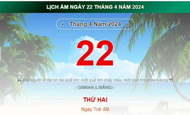 Lịch âm hôm nay - Xem lịch âm ngày 22/4