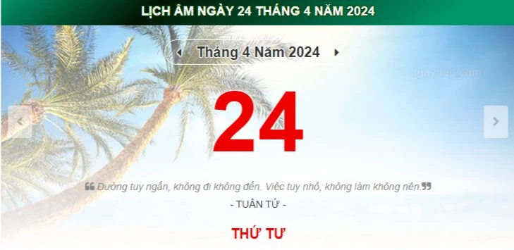 Lịch âm hôm nay - Xem lịch âm ngày 24/4