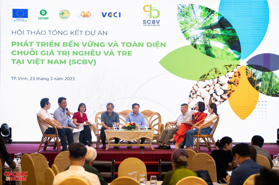 Hội thảo tổng kết dự án “Phát triển bền vững và toàn diện chuỗi giá trị nghêu và tre tại Việt Nam”. Ảnh: Phạm Tâm.