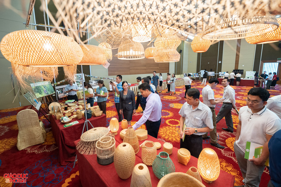 Một số sản phẩm từ cây tre được trưng bày tại hội thảo. Ảnh: Phạm Tâm.