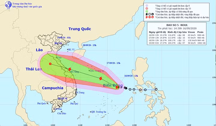 Dự kiến đường đi của bão số 5 trong những ngày tới.