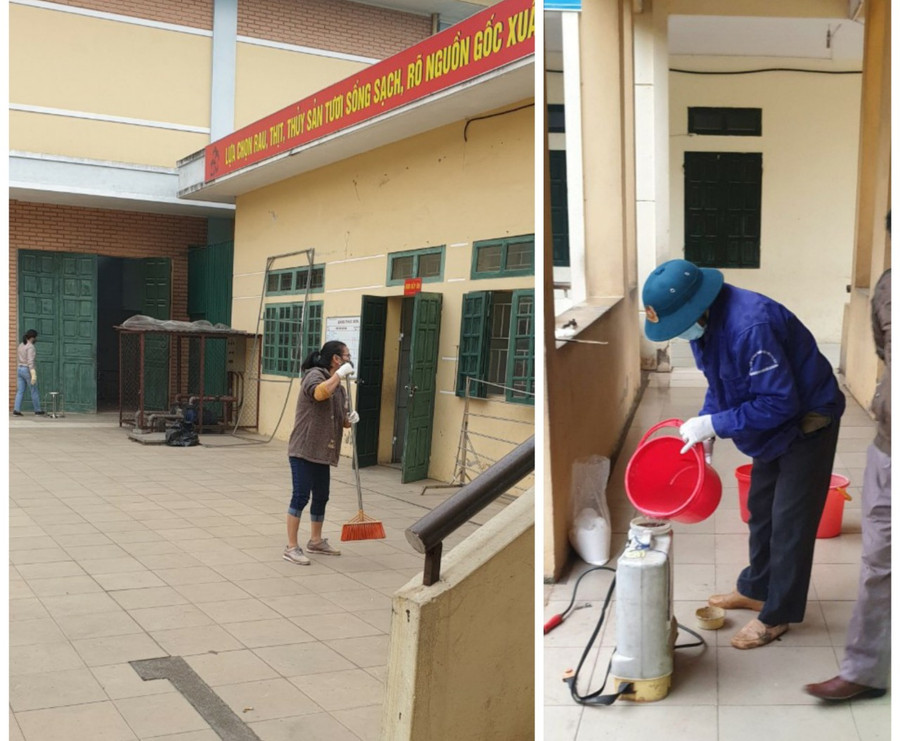 Công tác phun khử khuẩn bằng dung dịch Cloramin-B được thực hiện theo quy định.