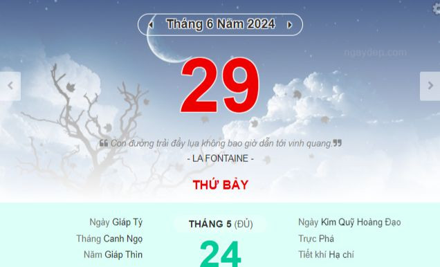 Lịch âm hôm nay - Xem lịch âm ngày 29/6
