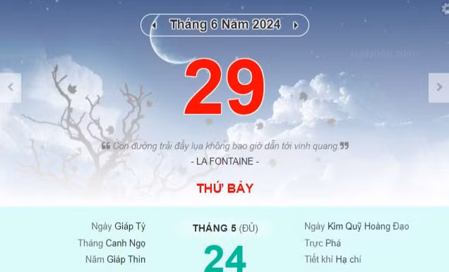 Lịch âm hôm nay - Xem lịch âm ngày 29/6