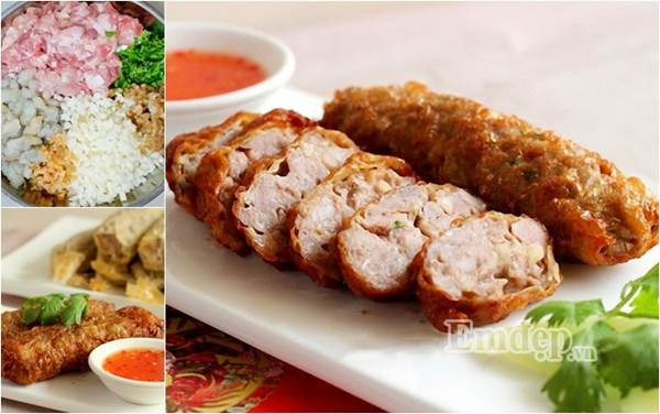 Váng đậu cuộn thịt chiên giòn Vang dau cuon thit chien gion