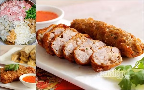 Vang dau cuon thit chien gion