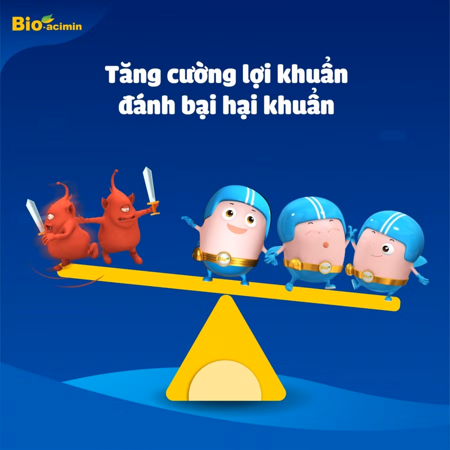 Mỗi gói Bio-acimin chứa tới hàng triệu lợi khuẩn cùng nấm men tham gia vào quá trình ổn định tiêu hóa
