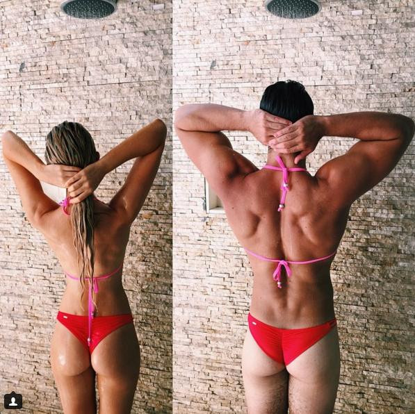 Chàng trai mặc bikini bắt chước đủ tư thế của người yêu hình ảnh 2 chang trai mac bikini bat chuoc du tu the cua nguoi yeu hinh anh 2
