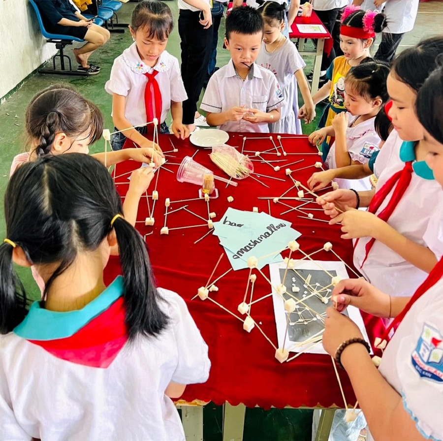 Góc STEM tương tác phát huy năng lực ngoại ngữ thu hút nhiều học sinh tham gia. Góc STEM tương tác phát huy năng lực ngoại ngữ thu hút nhiều học sinh tham gia.