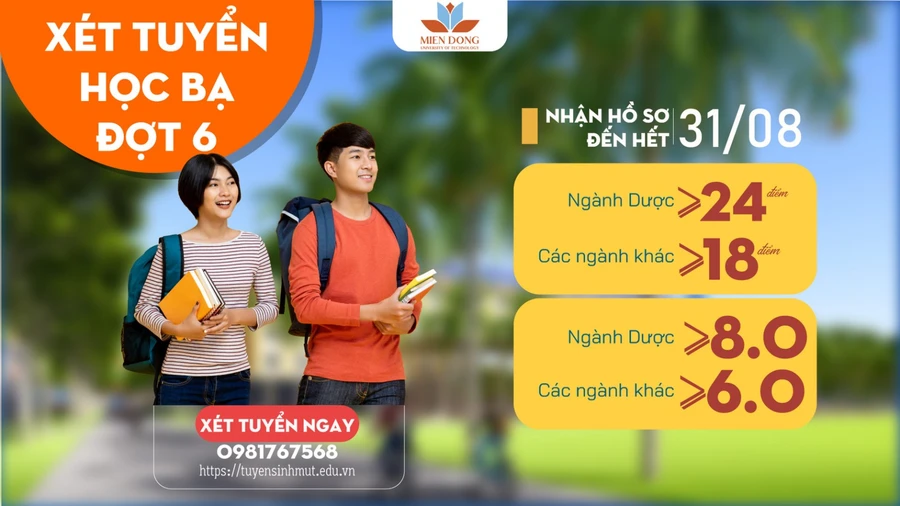 Trường ĐH Công nghệ Miền Đông nhận hồ sơ xét tuyển học bạ đợt 6 đến ngày 31/8: từ 18- 24 điểm