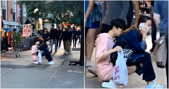 Đẳng cấp bạn trai: Hóa thân thành ghế ngồi cho bạn gái ngay giữa đường - 1