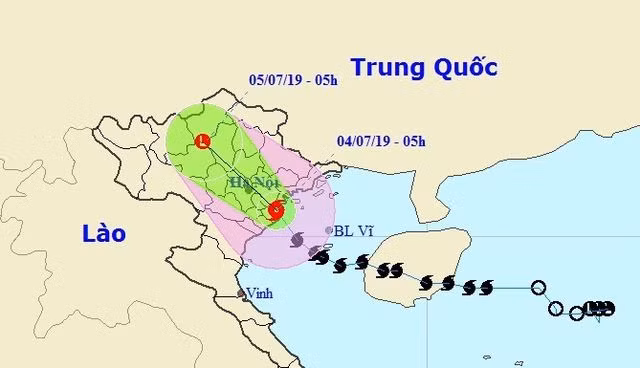 Vị trí và hướng di chuyển của bão số 2 (Ảnh: NCHMF).
