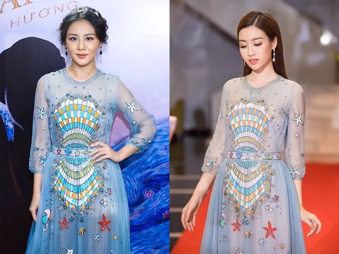 Cùng diện một chiếcđầm mong manh, cách trang điểm và kiểu tócgiúp Mỹ Linh thằng thế so với Văn Mai Hương có phần già dặn.