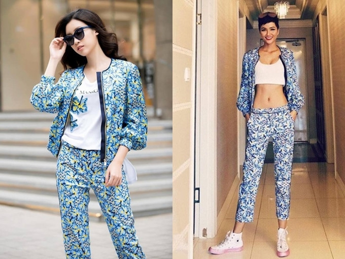Đến trang phục ra phố, Mỹ Linh và H"Hen Niê cùng đụng một set đồ. Nếu H"Hen diện áo crop-top năng động, Mỹ Linh chọn áo phông họa tiết để thêm phần thanh lịch. Đỗ Mỹ Linh nhiều lần - 8