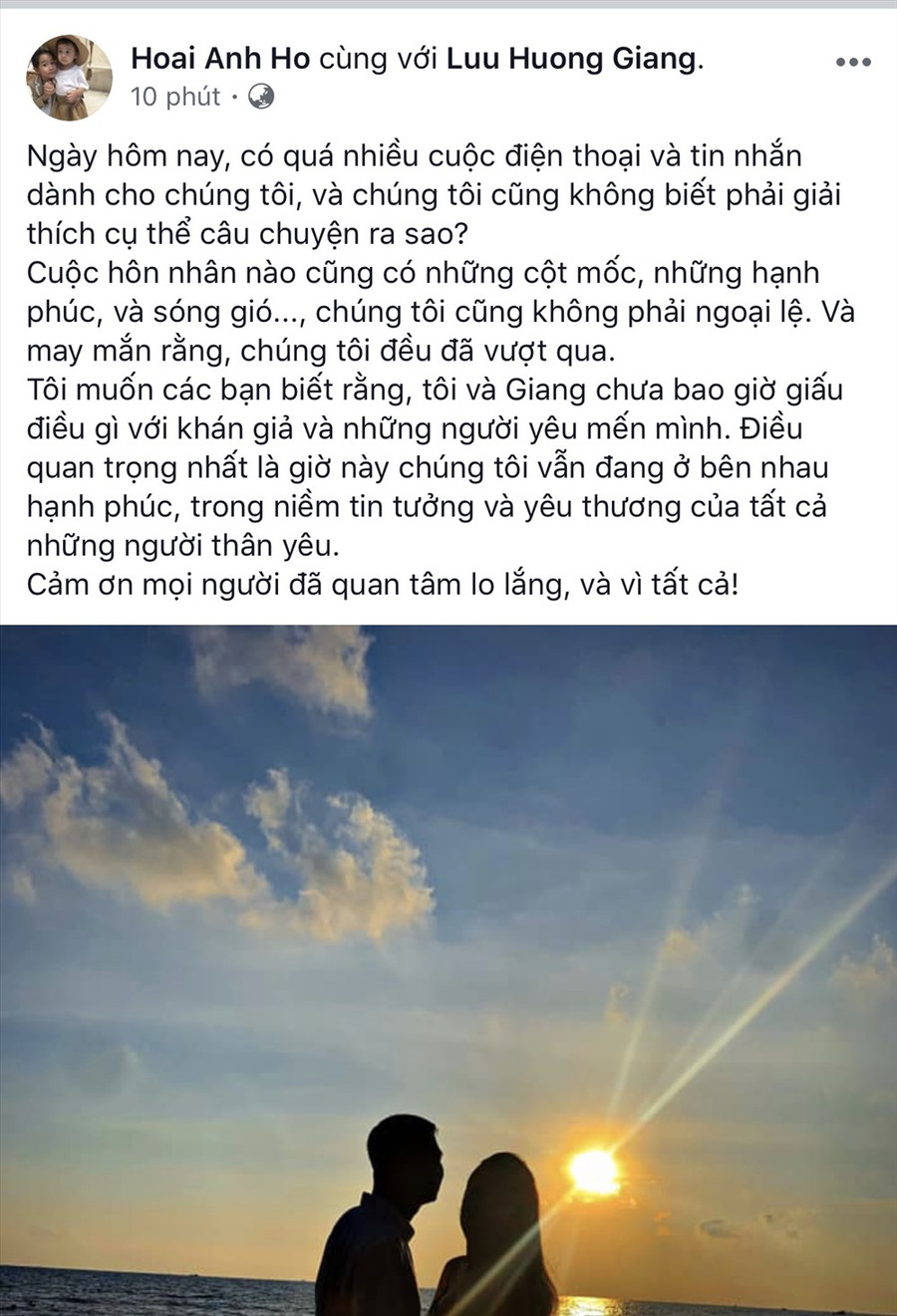 Nhạc sĩ Hồ Hoài Anh chia sẻ trên trang cá nhân sau thông tin ly hôn. Nhạc sĩ Hồ Hoài Anh chia sẻ trên trang cá nhân sau thông tin ly hôn.