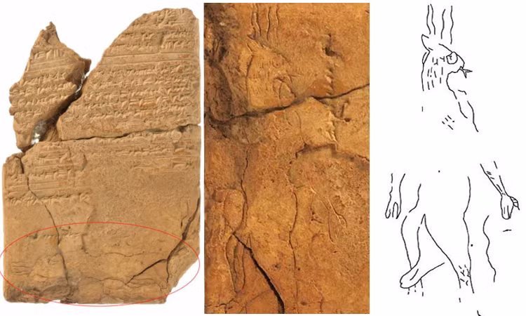 Tấm đất sét chứa chữ hình nêm và hình vẽ ác quỷ. Ảnh: Ancient Origins.