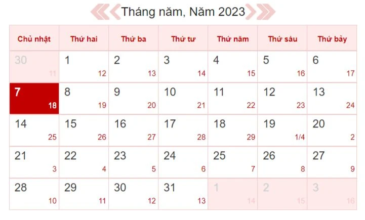 Xem lịch âm ngày 7/5/2023