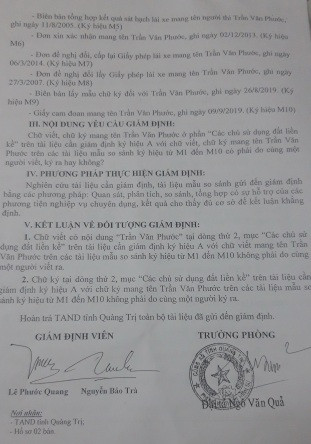Bản kết luận giám định của Công an tỉnh Quảng Trị