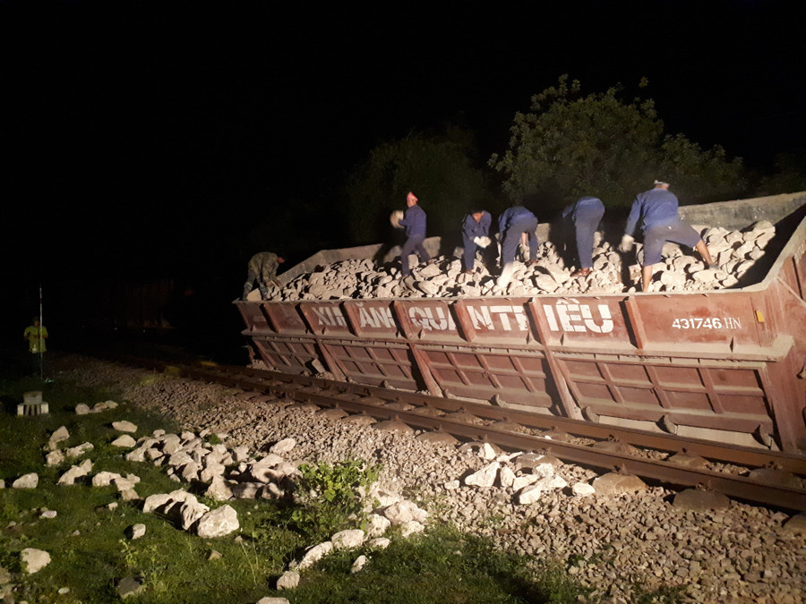 Công nhân ngành đường sắt bốc dỡ hàng trên toa tàu xuống Công nhân ngành đường sắt bốc dỡ hàng trên toa tàu xuống