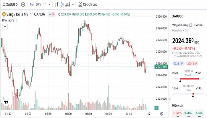 Biểu đồ biến động giá vàng trong 24 giờ qua. Biểu đồ biến động giá vàng trong 24 giờ qua.