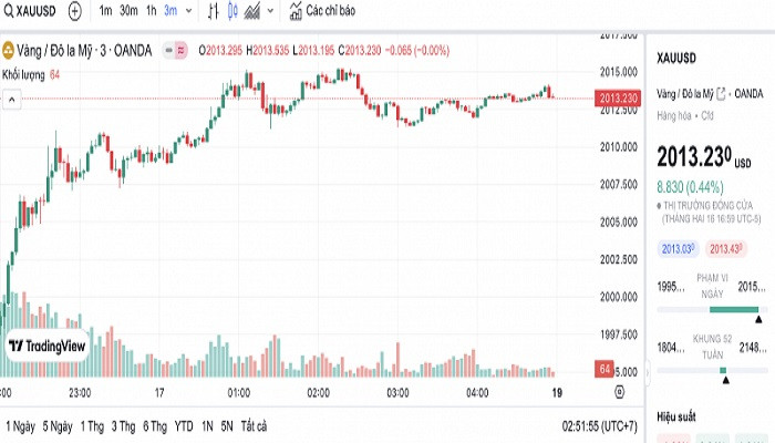 Biểu đồ biến động giá vàng trong 24 giờ qua