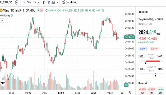 Biểu đồ biến động giá vàng trong 24 giờ qua Biểu đồ biến động giá vàng trong 24 giờ qua