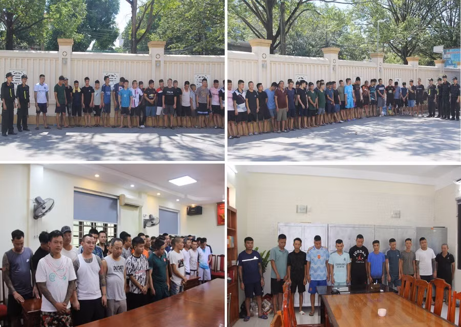 Cảnh sát bắt quả tang 142 người chơi đá gà ăn tiền ở huyện Hoằng Hoá. (Ảnh: CATH)