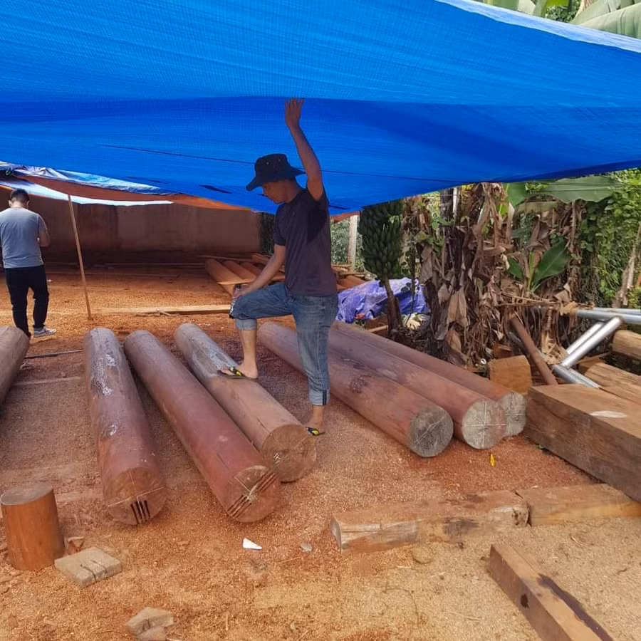 Số gỗ cơ quan chức năng phát hiện và thu giữ tại nhà dân.