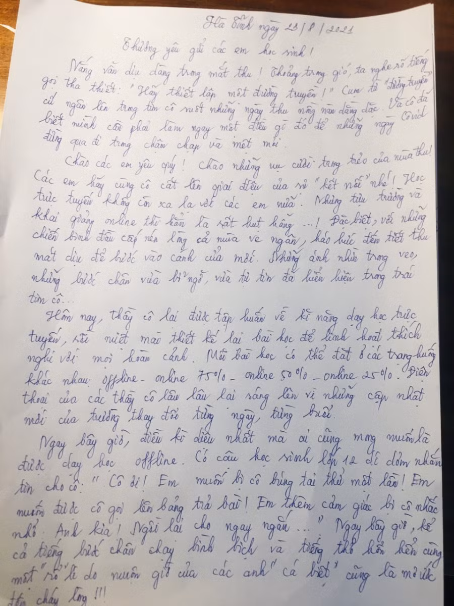 Bức thư hơn 800 chữ viết bằng tay trên khổ giấy A4.