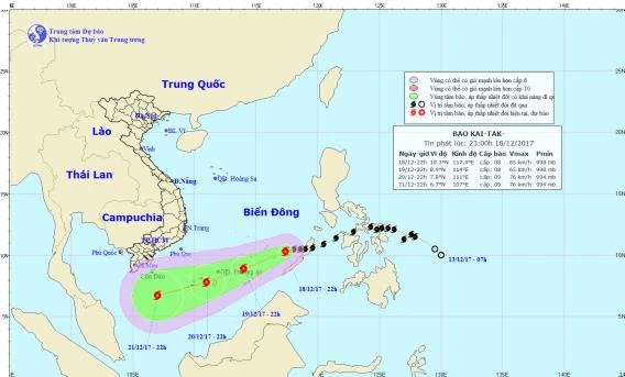 Dự báo thời tiết ngày 19/12: Bão di chuyển theo hướng Tây Tây Nam, giật cấp 10