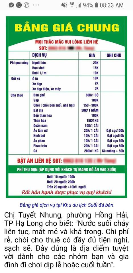 Bảng giá vé vào cửa được đăng trên mạng, ảnh: internet