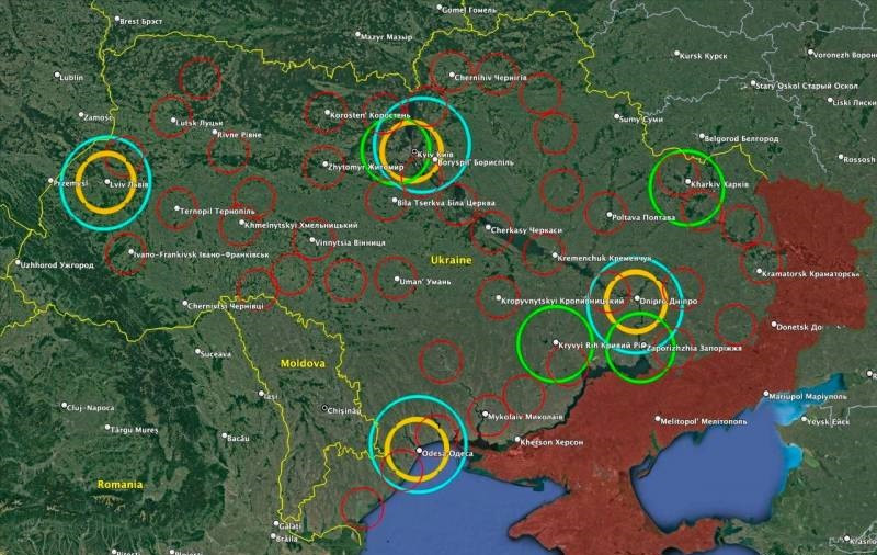 Bản đồ bao phủ của hệ thống phòng không quốc gia Ukraine Bản đồ bao phủ của hệ thống phòng không quốc gia Ukraine