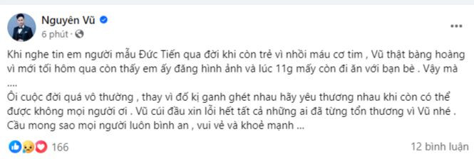 Nhiều sao Việt sốc trước tin Đức Tiến đột ngột qua đời.