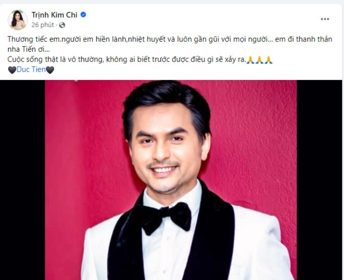 Á hậu, diễn viên Trịnh Kim Chi vẫn chưa hết sốc khi nhận tin diễn viên Đức Tiến qua đời.