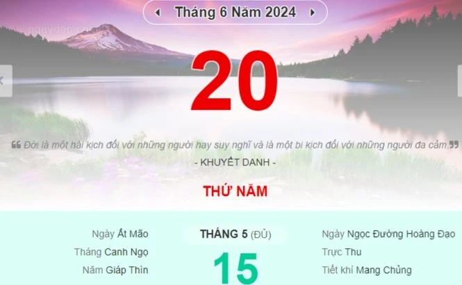 Lịch âm hôm nay - Xem lịch âm ngày 20/6