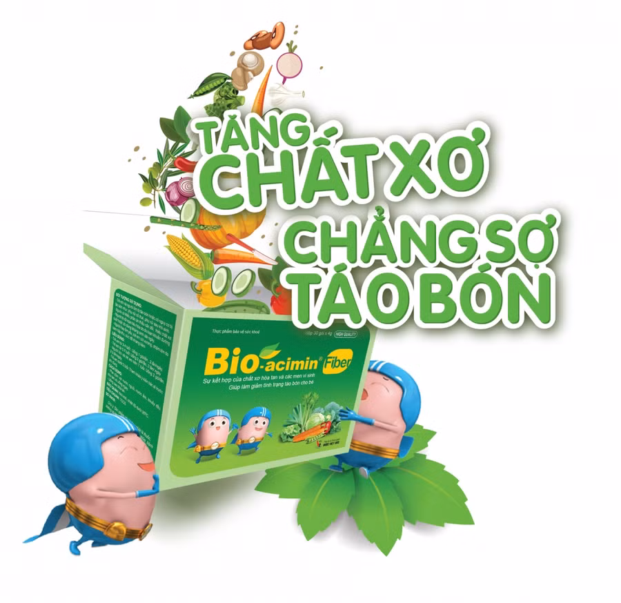 Bio-acimin Fiber đặc chế dành riêng cho trẻ táo bón với sự kết hợp Synergy 1 và Men vi sinh.