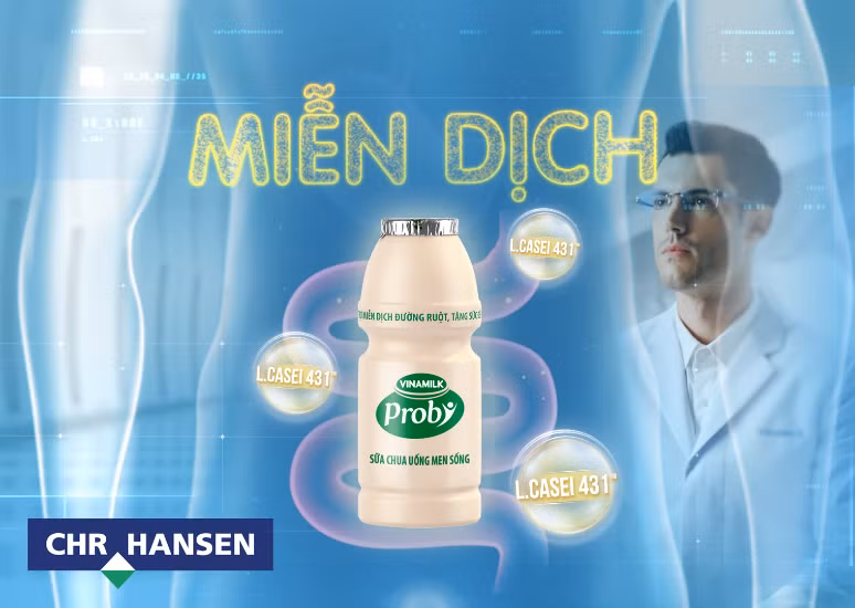 Sữa chua uống Vinamilk Probi bổ sung hàng tỷ lợi khuẩn L.Casei 431TM từ châu Âu, được kiểm chứng lâm sàng, cải thiện nồng độ kháng thể IgA. Ảnh: Vinamilk.
