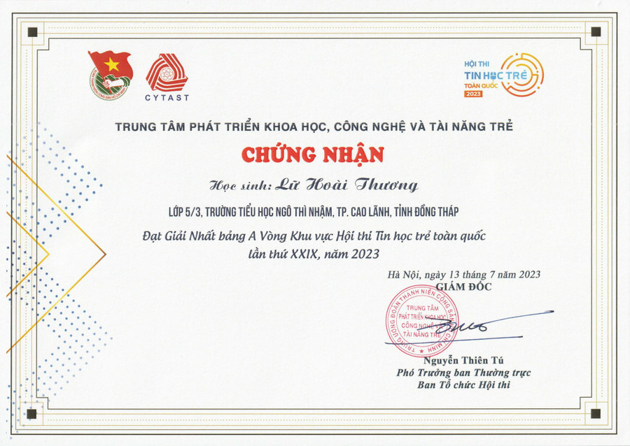 Thành tích của em Hoài Thương tại bảng A Vòng Khu vực.