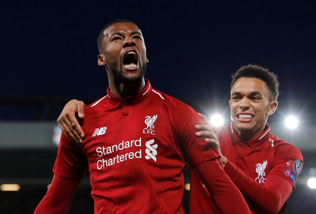 Wijnaldum vào sân ở đầu hiệp hai và ghi liền 2 bàn trong vòng 2 phút Wijnaldum vào sân ở đầu hiệp hai và ghi liền 2 bàn trong vòng 2 phút