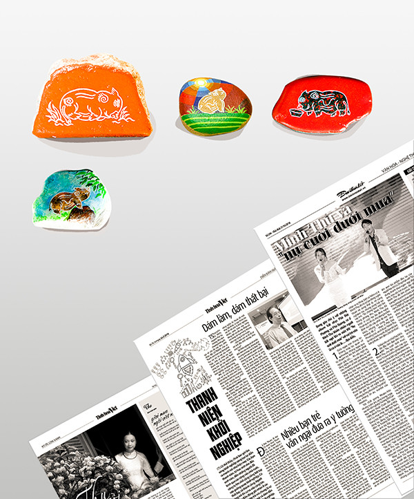 Sỏi chặn giấy, mang hình chú lợn đáng yêu, một trong những ứng dụng sáng tạo của nhóm tác giả. Sỏi chặn giấy, mang hình chú lợn đáng yêu, một trong những ứng dụng sáng tạo của nhóm tác giả.