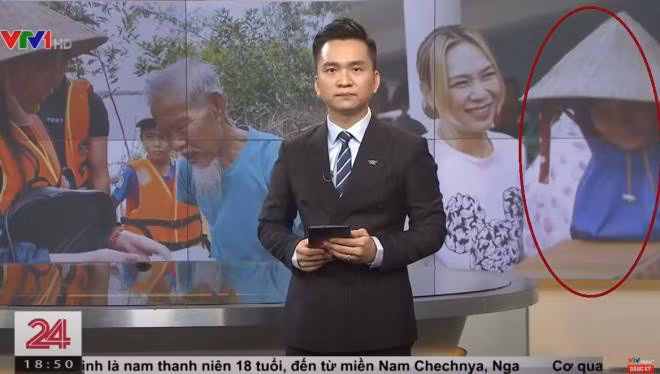 Hình ảnh video gốc của VTV, cụ bà xuất hiện trong video được thay thế bằng hình ảnh của Huấn "hoa hồng". Ảnh: Tiền phong