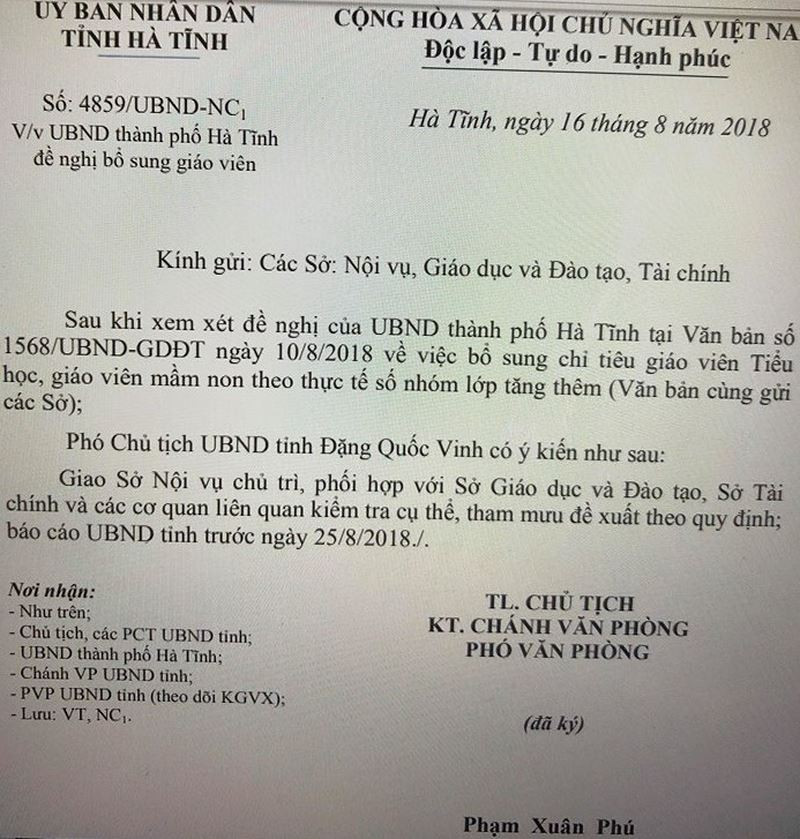 Công văn xin tuyển thêm giáo viên tại địa bàn thành phố Hà Tĩnh. Công văn xin tuyển thêm giáo viên tại địa bàn thành phố Hà Tĩnh.