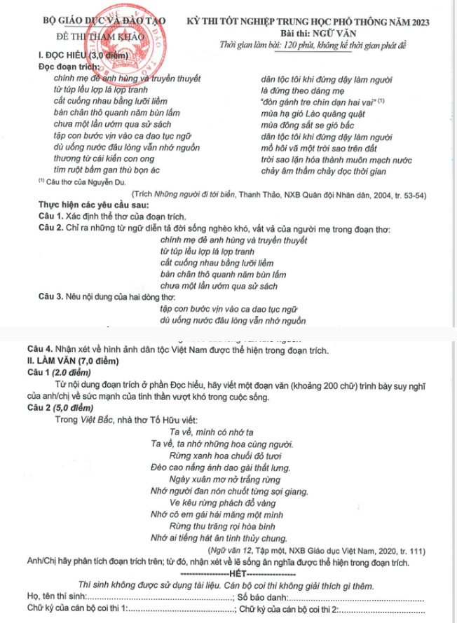 Đề Ngữ văn minh họa 2023. Ảnh chụp màn hình Đề Ngữ văn minh họa 2023. Ảnh chụp màn hình