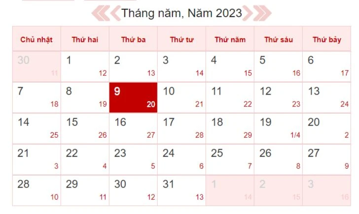 Xem lịch âm ngày 9/5/2023