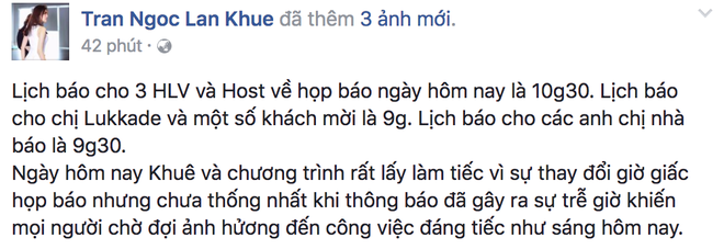 Lan Khuê lên tiếng sau sự cố đi trễ họp báo gần 2 tiếng - Ảnh 1. Lan Khuê lên tiếng sau sự cố đi trễ họp báo gần 2 tiếng - Ảnh 1.