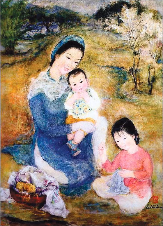 “Ba mẹ con trên cỏ” được họa sĩ Lê Thị Lựu sáng tác năm 1960