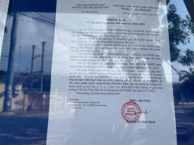 Thông báo của Trường Tiểu học Hoàng Liệt về việc phân tuyến tuyển sinh năm học 2022-2023. Thông báo của Trường Tiểu học Hoàng Liệt về việc phân tuyến tuyển sinh năm học 2022-2023.