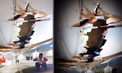 Phần bụng bị xé rách của chiếc Boeing 737. Ảnh: Air India.